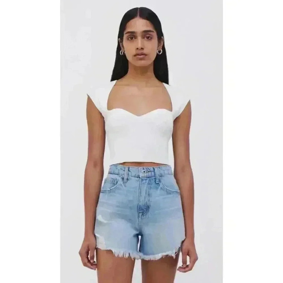 JONATHAN SIMKHAI STANDARD Luca Denim Shorts Distressed Crete Size 24 NEW NWT! - Picture 2 of 10